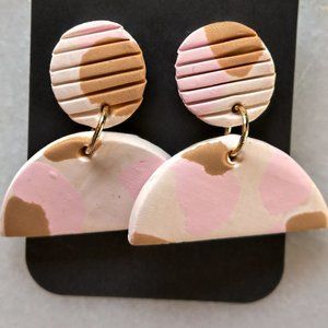 Pink and Gold Half Circle Dangle Earrings